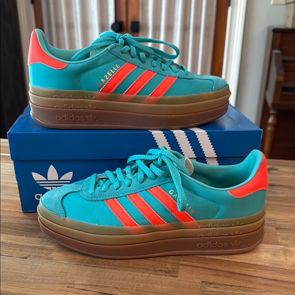 adidas Gazelle Teal and Orange Sneakers